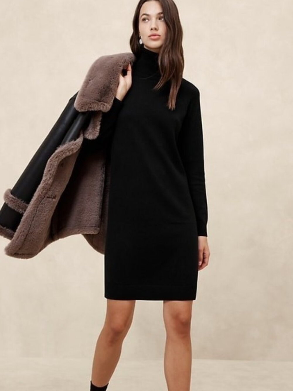 NWT, $120, BANANA REPUBLIC, Black Turtleneck Sweater Dress - S